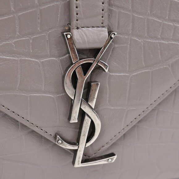 Yves Saint Laurent  College Medium Crocodile Embossed Leather Satchel Bag Gray - Picture 11 of 15